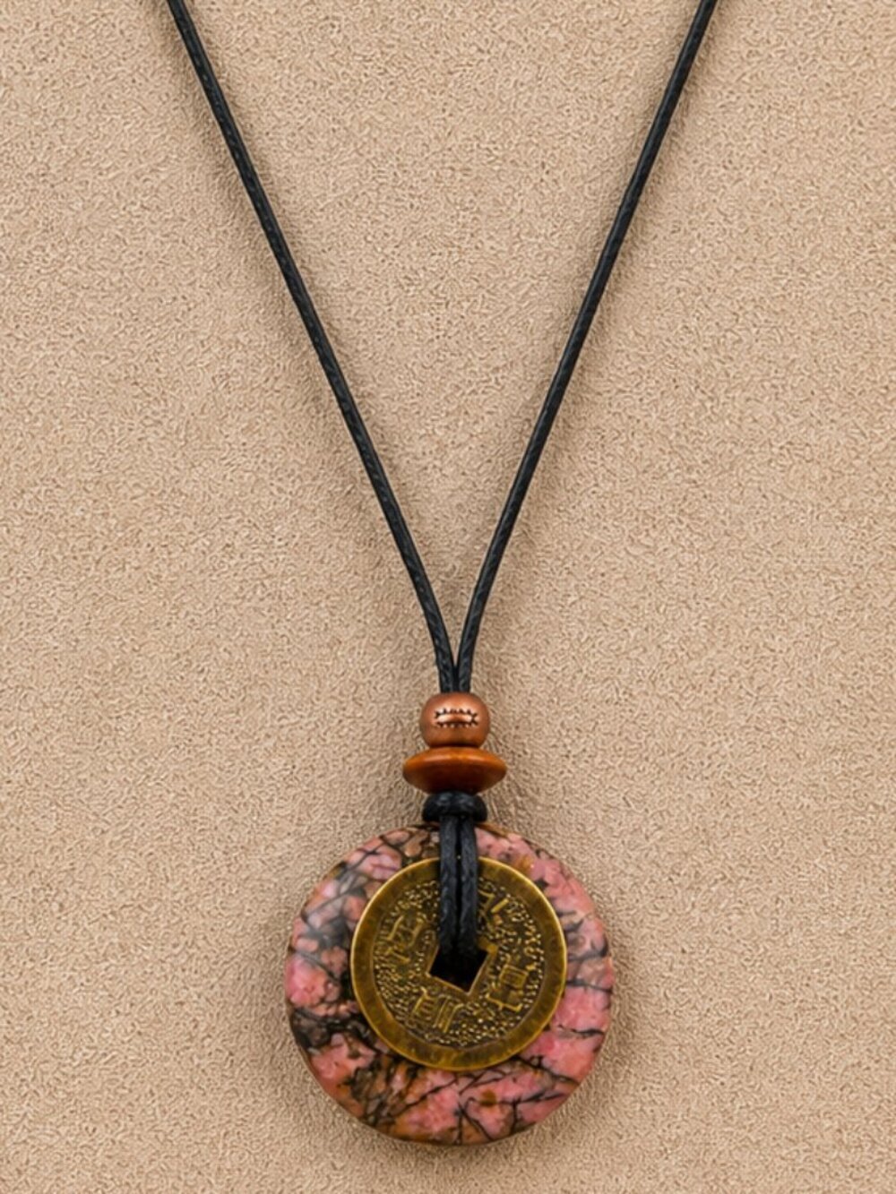 Rhodonite and Lucky Coin Necklace | Handmade